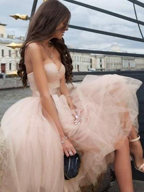 A-Line/Princess Tulle Sash/Ribbon/Belt Sweetheart Sleeveless Tea-Length Homecoming Dresses Cocktail Dresses