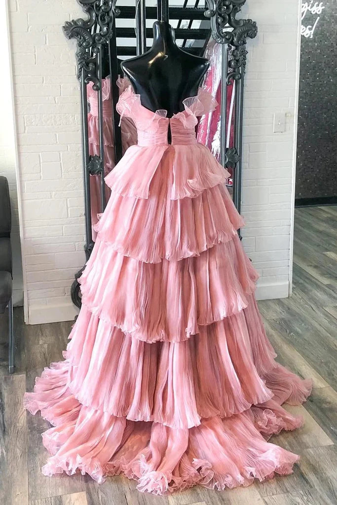 Charming A Line Strapless Long Prom Dress with Ruffles