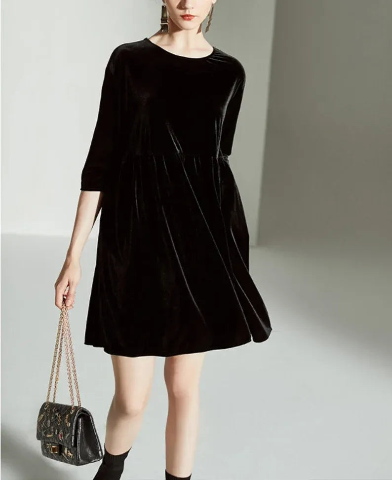 plus size Autumn Winter Long sleeves round neck velvet dress Laziness short dress bridesmaid dress