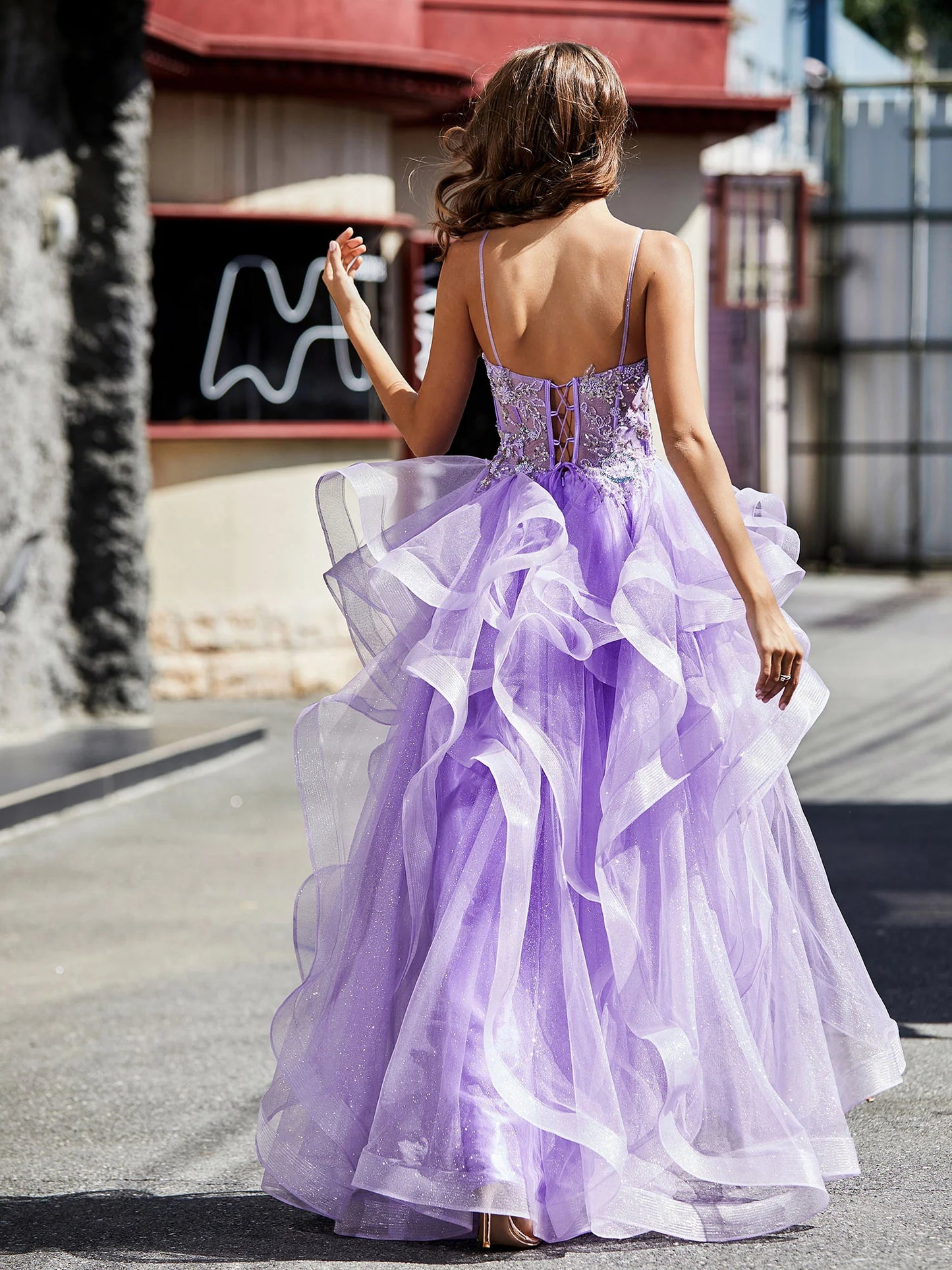 A Line Ball Gown Beaded Top Tulle Prom Dress