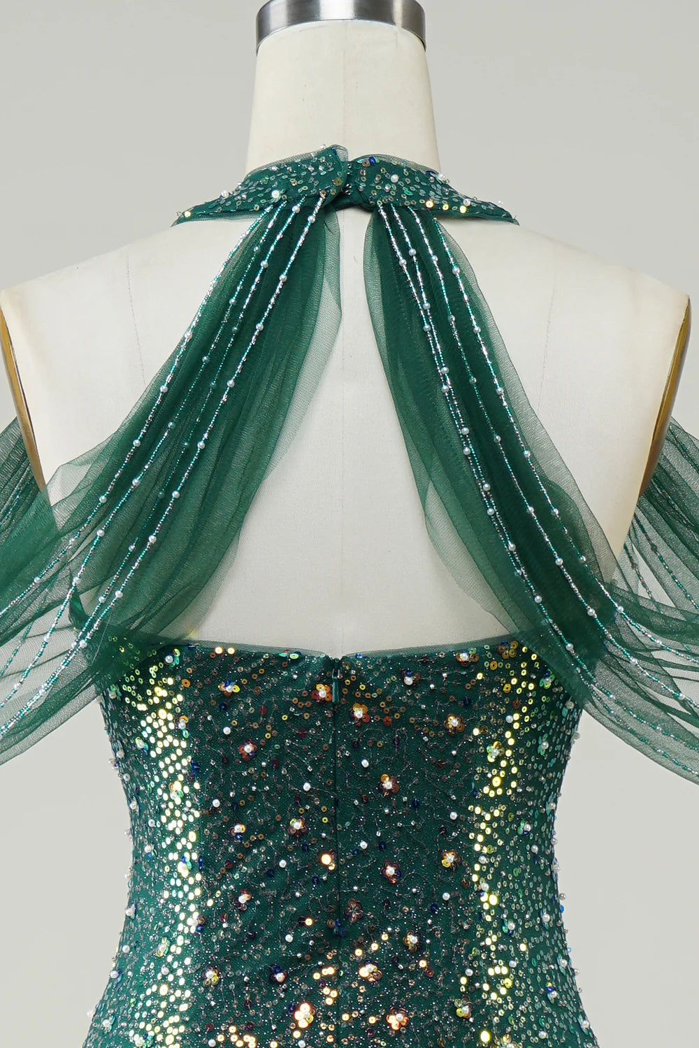 Sheath Mermaid Sparkly Dark Green Sequin Halter Neck Long Prom Dress