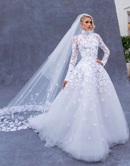 Previous product Next product High Neck Long Sleeves Paris Hilton Wedding Dress
