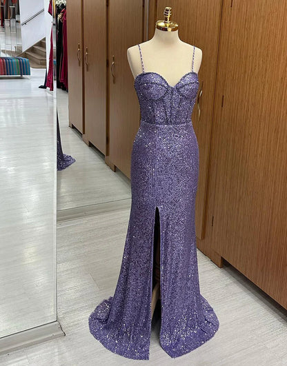 Mermaid Long Corset Prom Dress With Slit