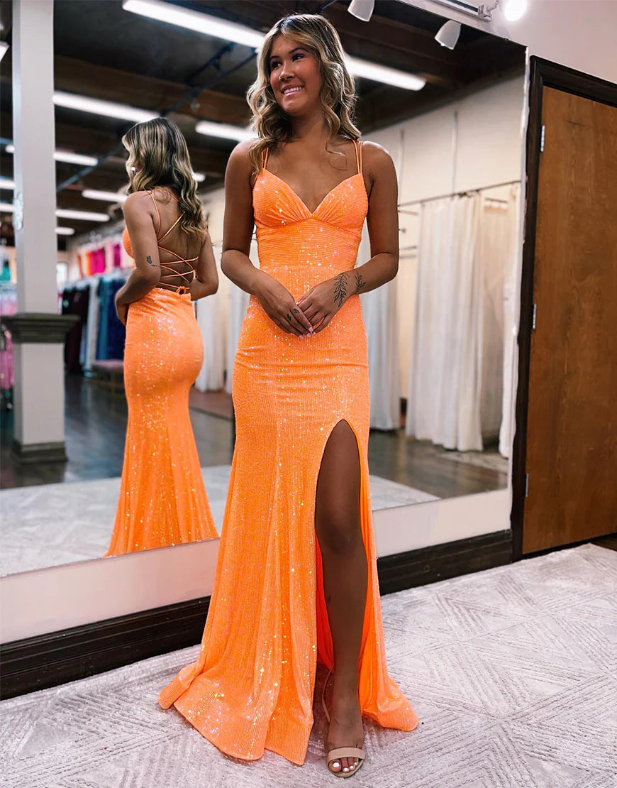 Sparking Tight Long Slit Prom Dress