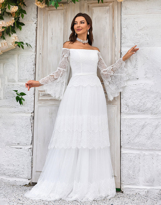 Sweep Train Flare Sleeves Wedding Dress
