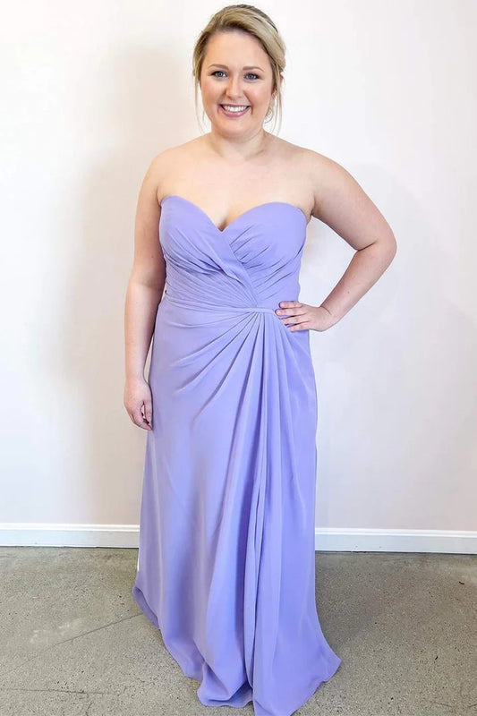 Lavender Chiffon A-Line Off-the-Shoulder Sweetheart Ruched Bridesmaid Dress ﻿