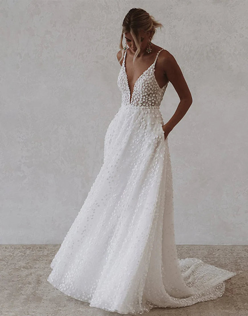 Boho Wedding Dress with Open Back