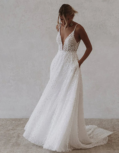 Boho Wedding Dress with Open Back
