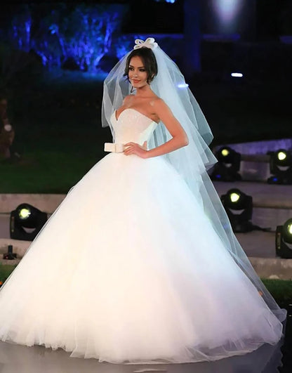 A Line Sweetheart White Long Bridal Dress