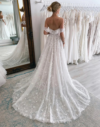 the Shoulder Long Lace Mermaid Wedding Dress with Appliques
