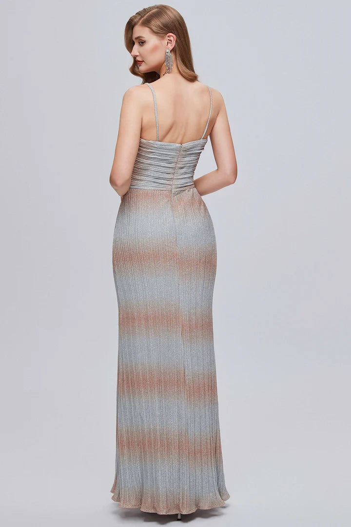 V-Neck Straps Sheath Long Formal Gown