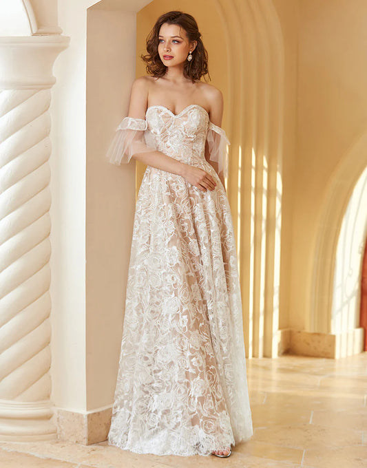 Gorgeous A Line Off the Shoulder White Lace Wedding Dress
