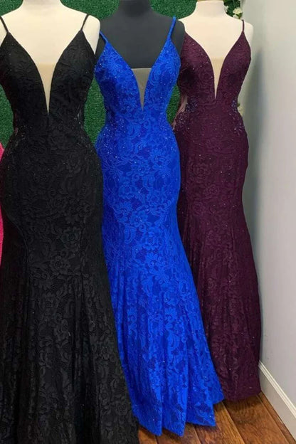 Trumpet  Lace Open Back Long Prom Dress
