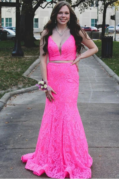 Two Piece  Lace Mermaid Long Formal Dress