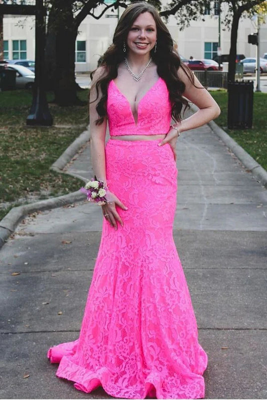 Two Piece  Lace Mermaid Long Formal Dress