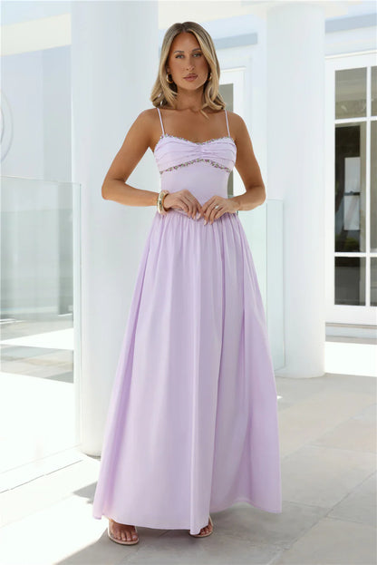 Luxury Lavender Prom Dresses with Chiffon Fabric Floral Embroidery and Low Back