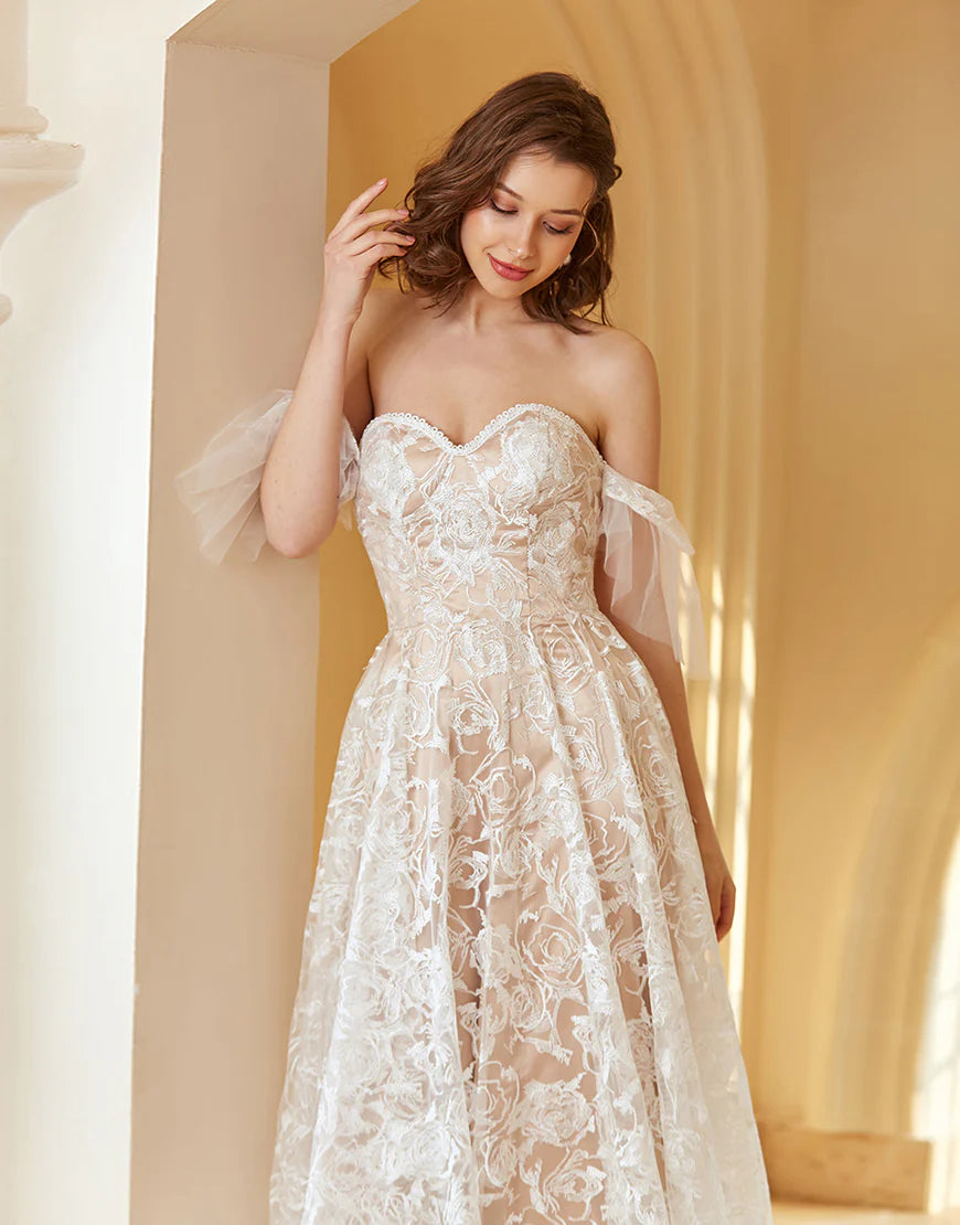Gorgeous A Line Off the Shoulder White Lace Wedding Dress