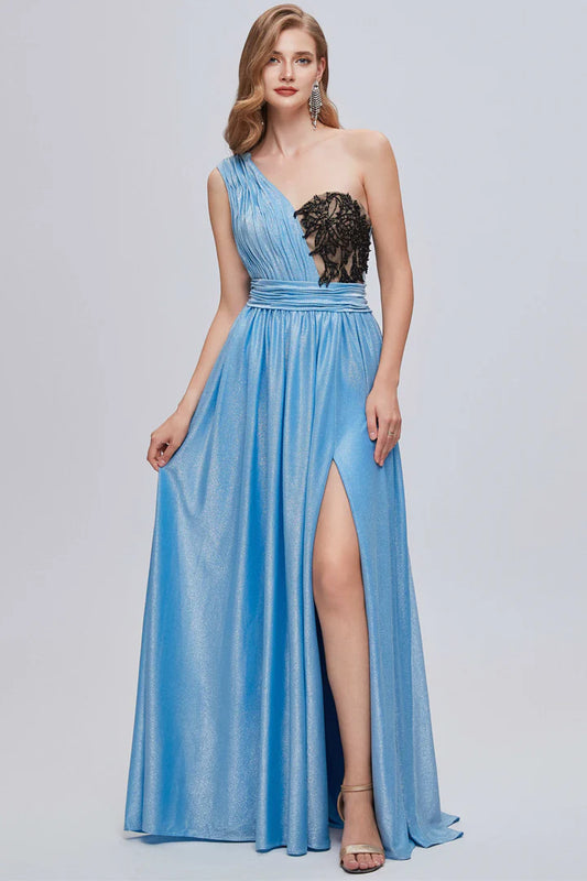 One-Shoulder Bustier A-Line Long Prom Gown