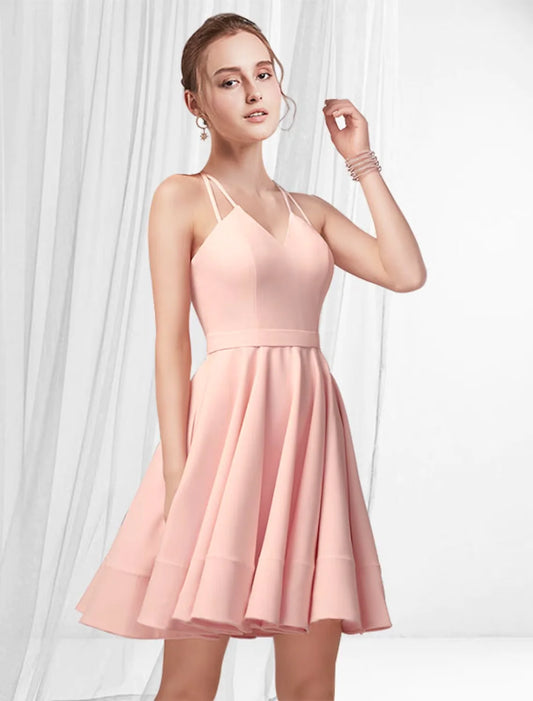 A-Line Cocktail Dresses Reformation Amante Dress Homecoming Short / Mini Sleeveless Spaghetti Strap Satin with Pleats