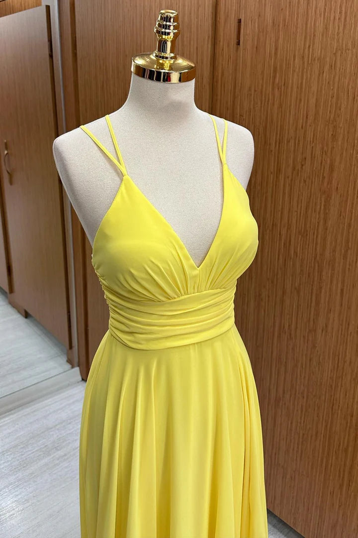 V-Neck Cross Back Chiffon Bridesmaid Dress