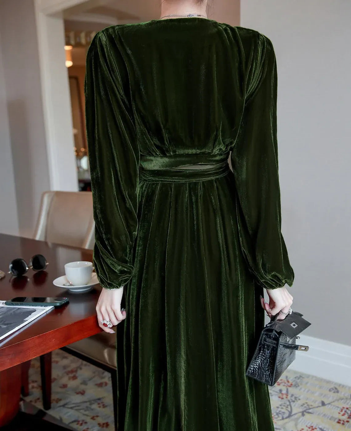 Autumn Winter Luxury Long sleeves Velvet Dress Robes Comfy Formal Wrap Lace up Dress Bridesmaid Gown Dress