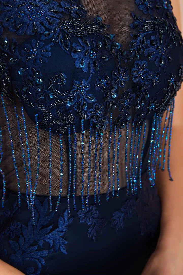 Beaded Fringe Long Mermaid Dress