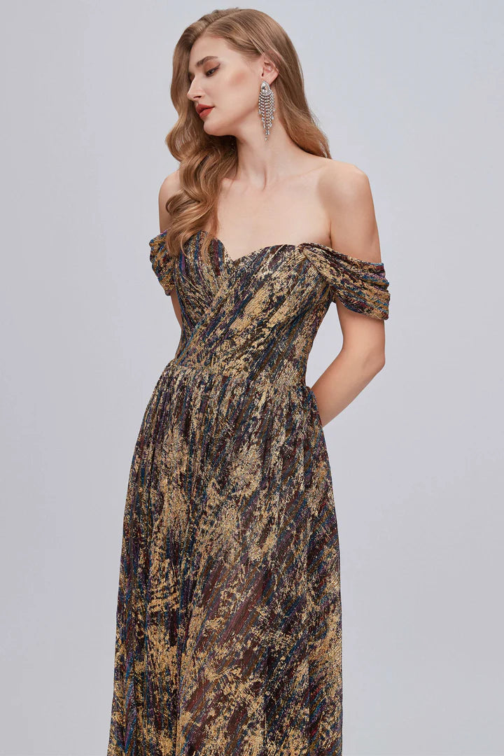 Floral Print Off-the-Shoulder A-Line Long Prom Dress