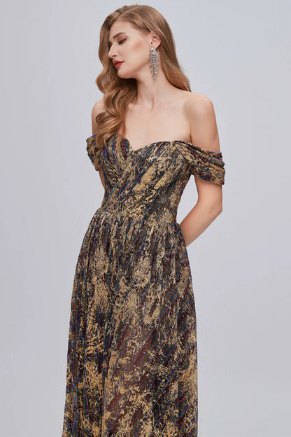 Floral Print Off-the-Shoulder A-Line Long Prom Dress