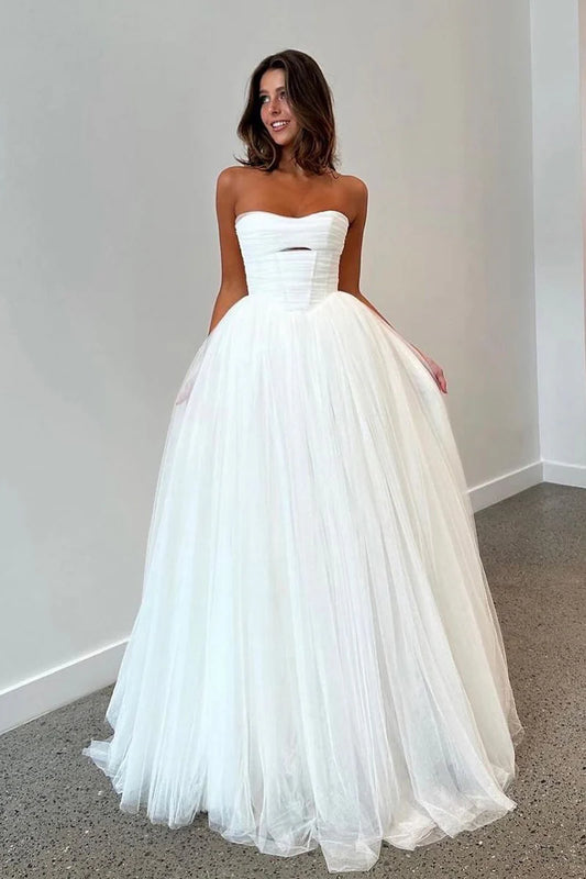 Fairy Ball Gown A-Line Off-the-Shoulder Sweetheart White Tulle Wedding Dresses