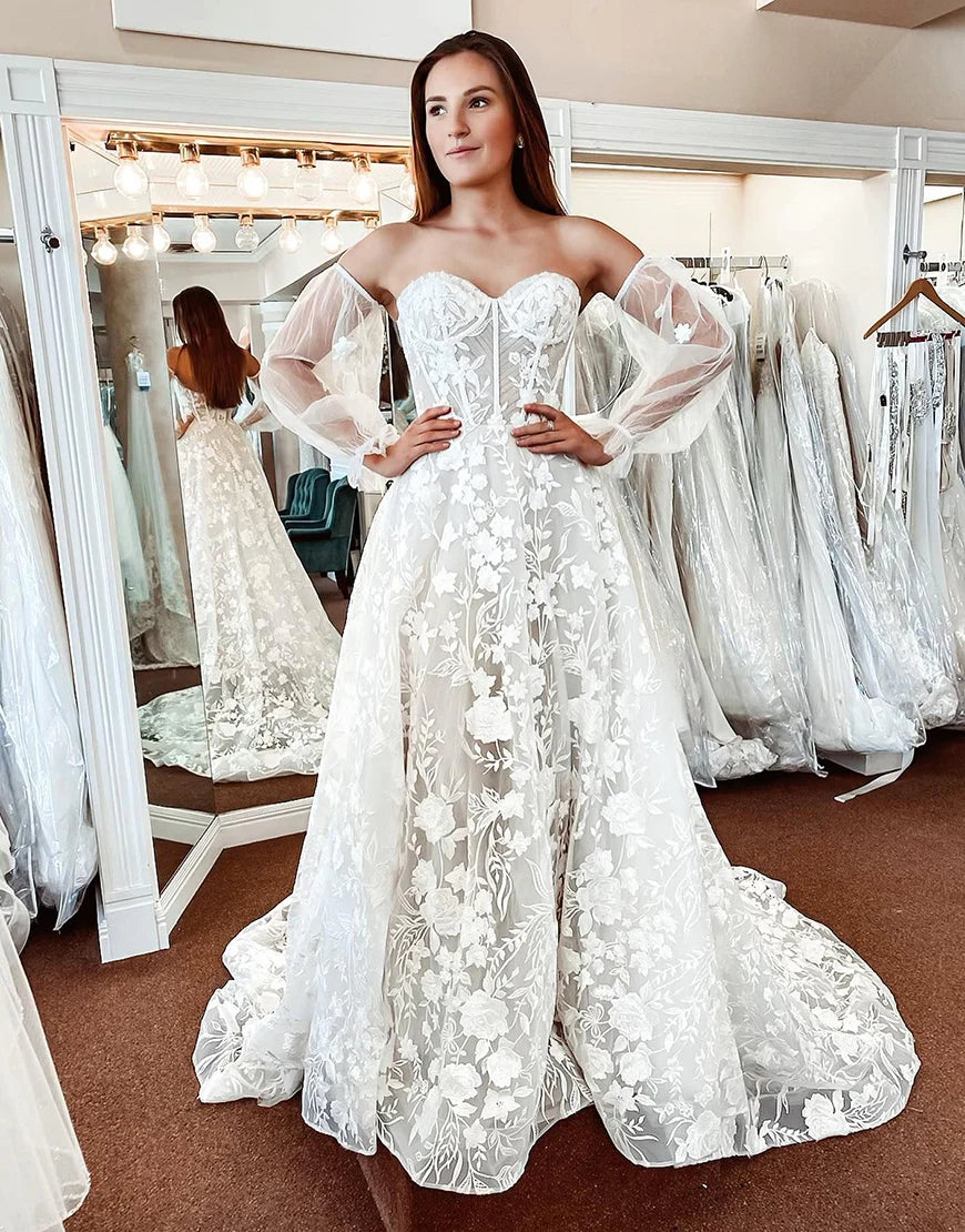 Lace A-Line Sweetheart Corset Long Wedding Dress