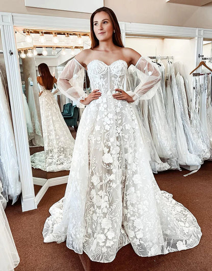 Lace A-Line Sweetheart Corset Long Wedding Dress