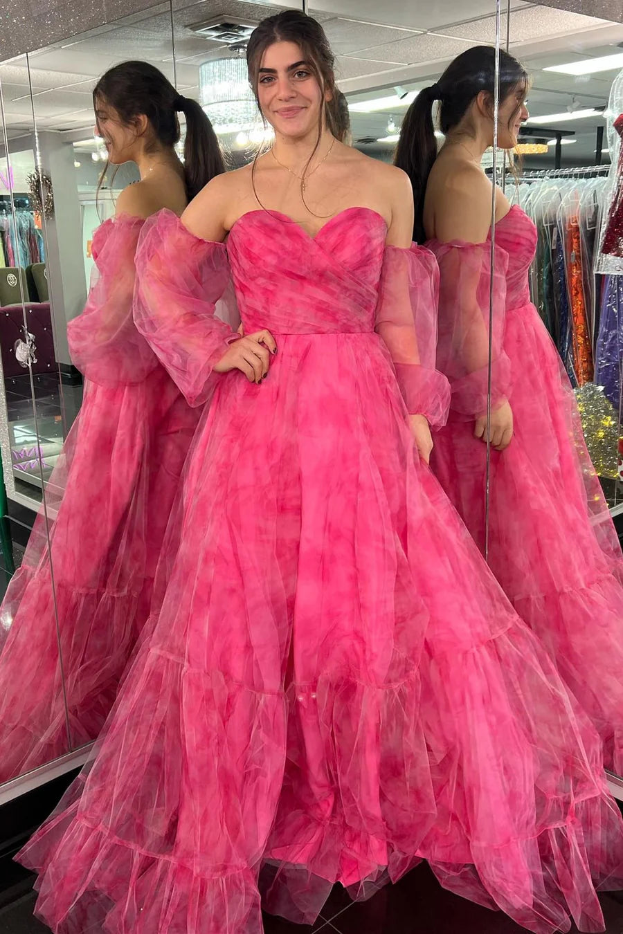 Print Sweetheart A-Line Long Prom Dress