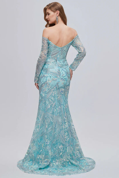 Off-the-Shoulder Long Sleeve Mermaid Evening Dress