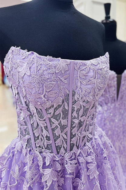 Appliques Strapless A-Line Long Prom Dress