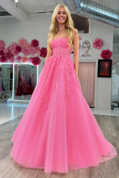 Appliques Strapless A-Line Long Prom Dress