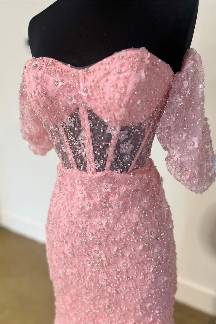 3D Floral Lace Sweetheart Mermaid Long Prom Dress with Slit