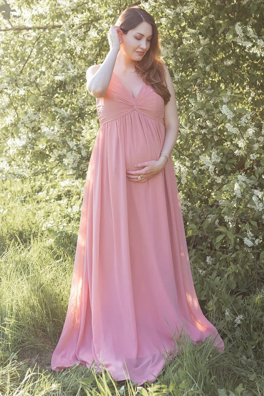 Twist-Front Sleeveless Maternity Chiffon Bridesmaid Dress