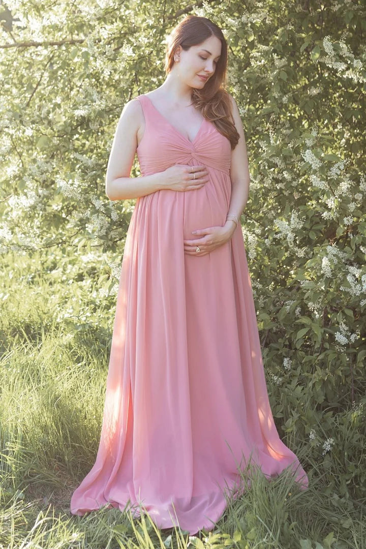 Twist-Front Sleeveless Maternity Chiffon Bridesmaid Dress