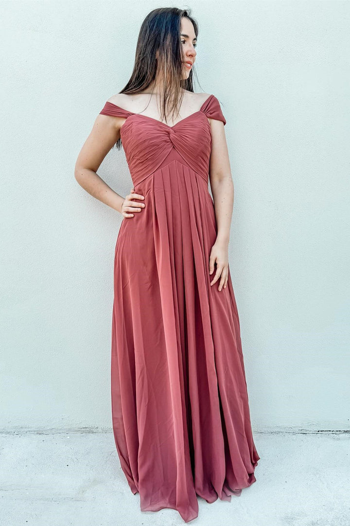 Off-the-Shoulder Twist-Front Long Bridesmaid Dress in Sage