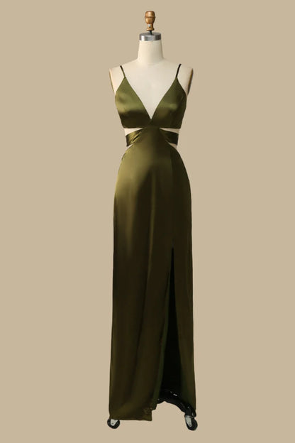 V-Neck Cutout Maxi Dress with Spaghetti Straps