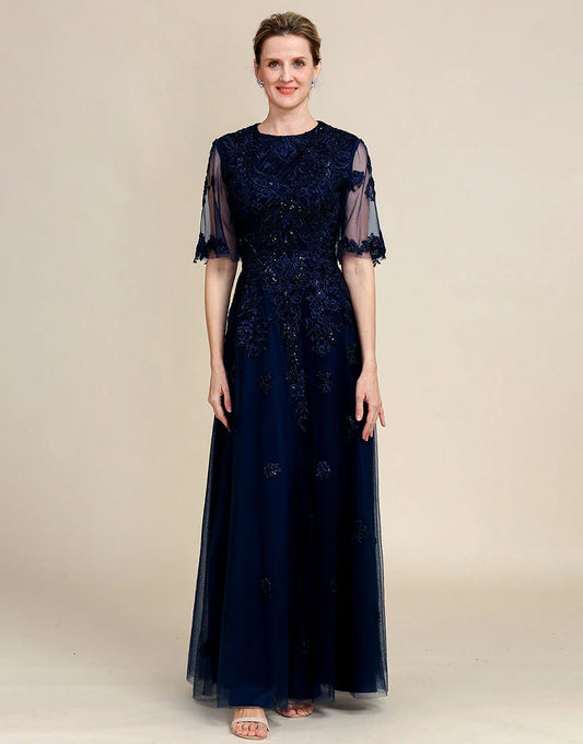 Sparkly Navy Beaded Mother of the Bride Dress with Lace