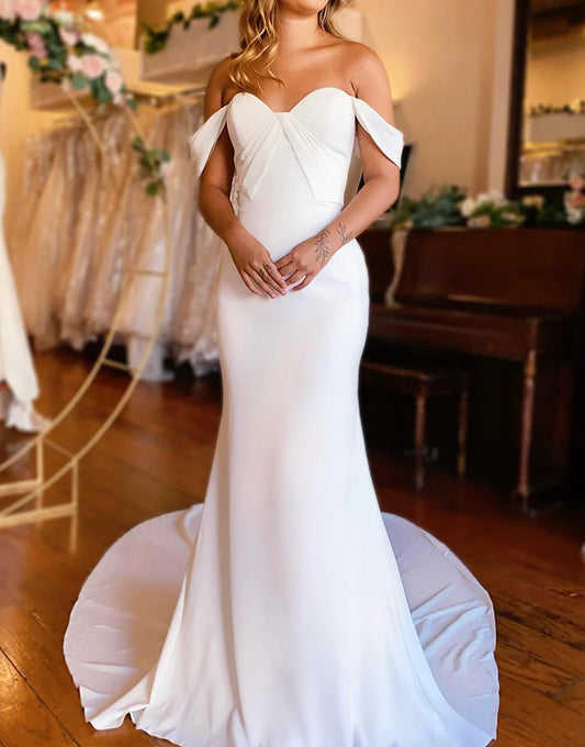 Off-the-Shoulder Backless Mermaid Long Wedding Dress