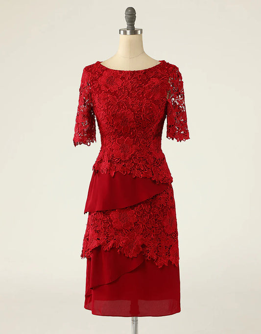 Dark Red Two Piece Mother of the Bride Dress with Lace