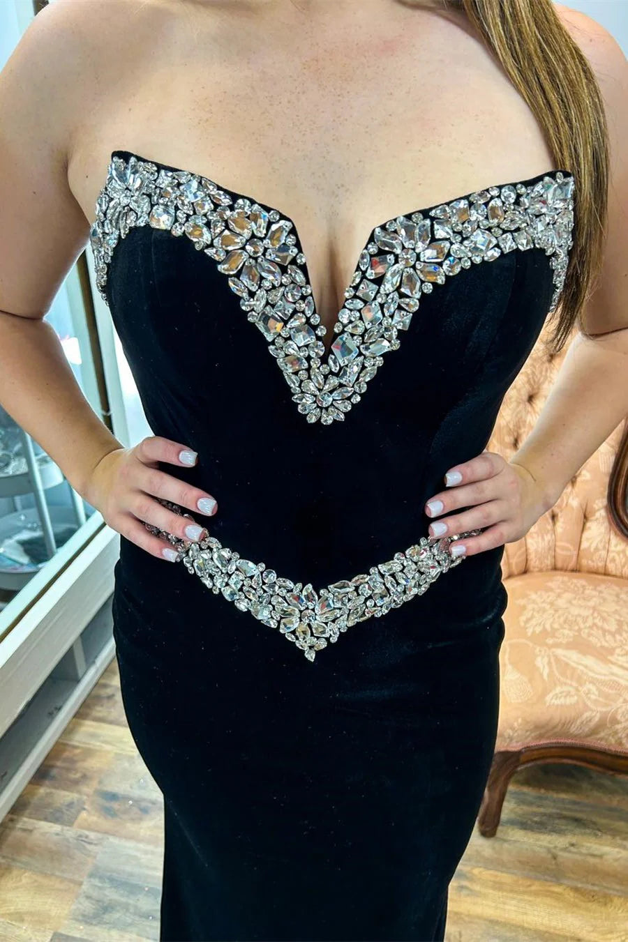 Strapless Rhinestone Mermaid Long Gown