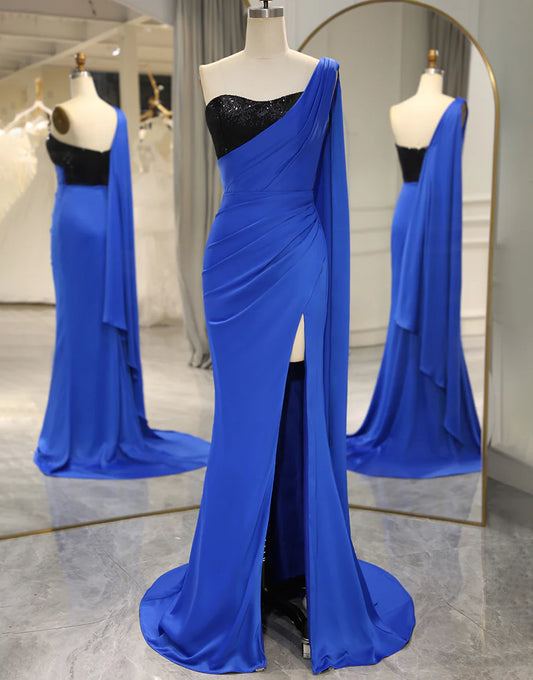 Mermaid One Shoulder Long Prom Dress With Split