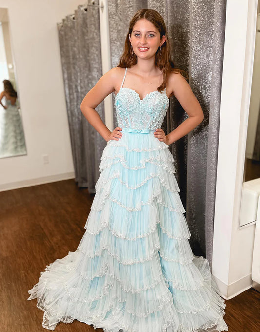 White A Line Spaghetti Straps Long Prom Dress With Slit
