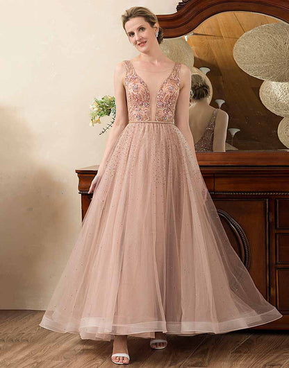 Blush Beaded A Line Sparkly Mother of Bride Dress