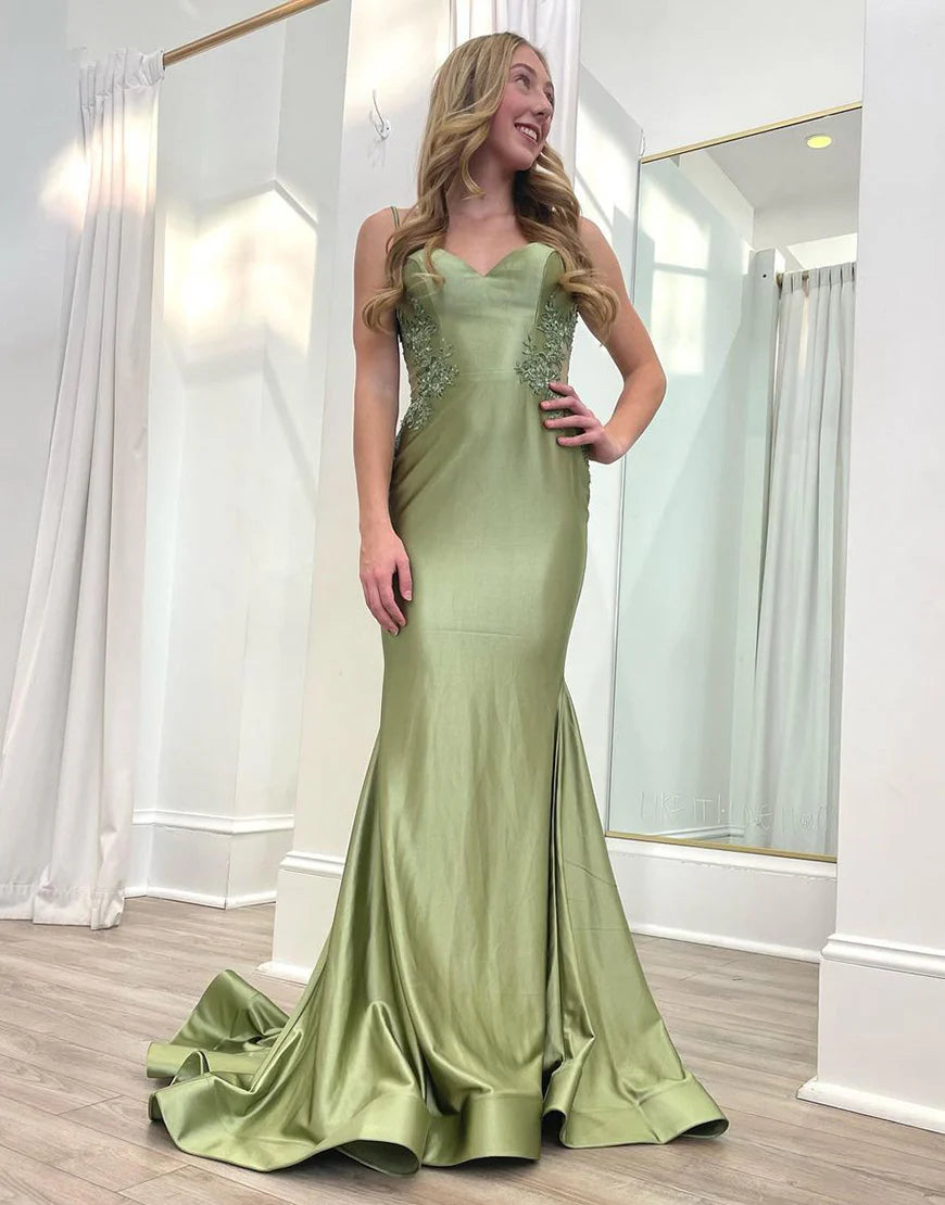 Mermaid Spaghetti Strap Backless Long Prom Dress