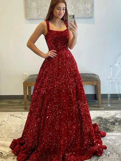 Sequin Sparkly A Line Long Prom Dress