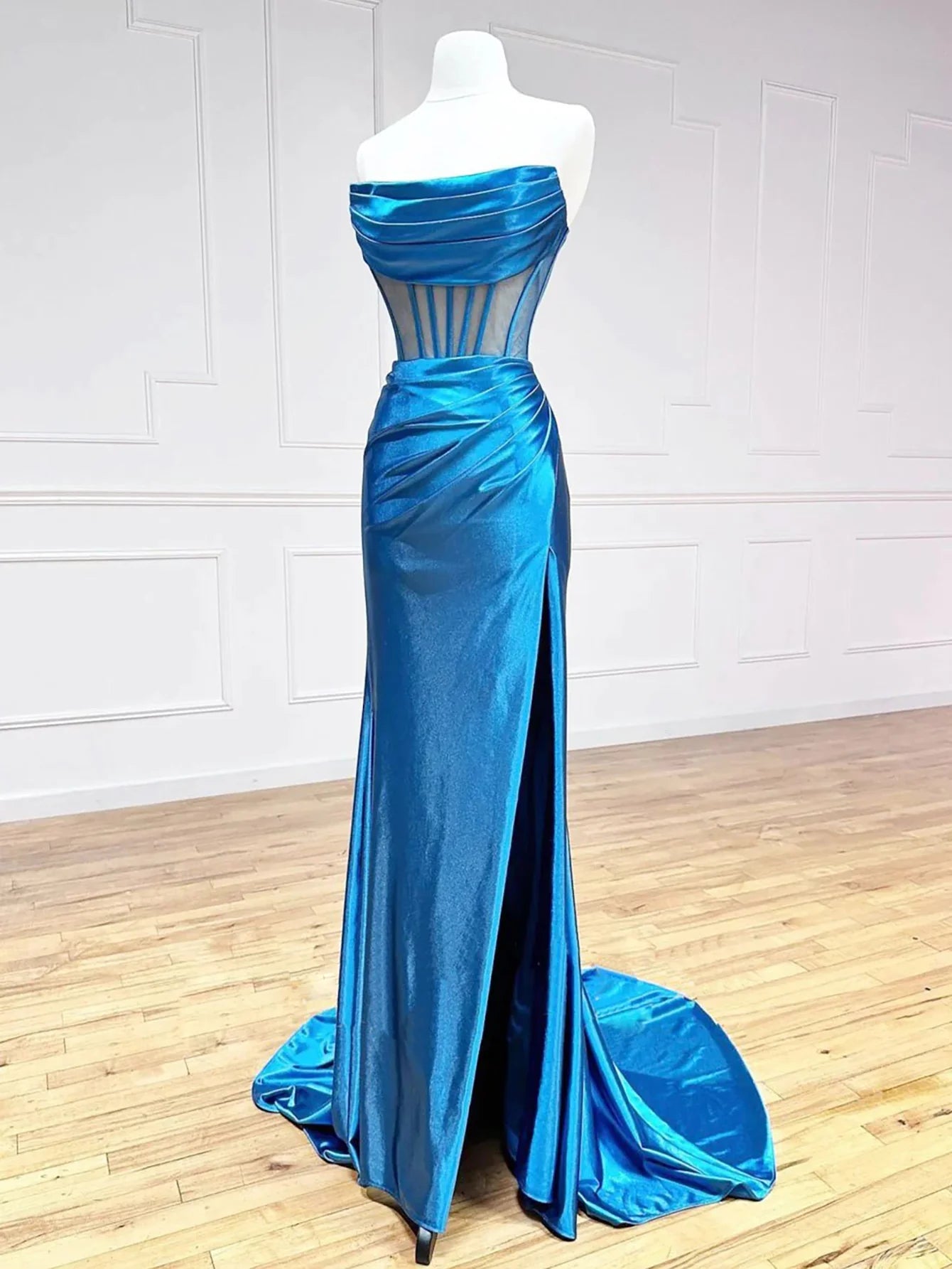Mermaid Strapless Corset Long Prom Dress With Slit